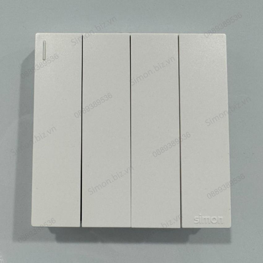 Bộ Công tắc bốn, 2 chiều mặt vuông màu trắng cao cấp Simon S6 581042