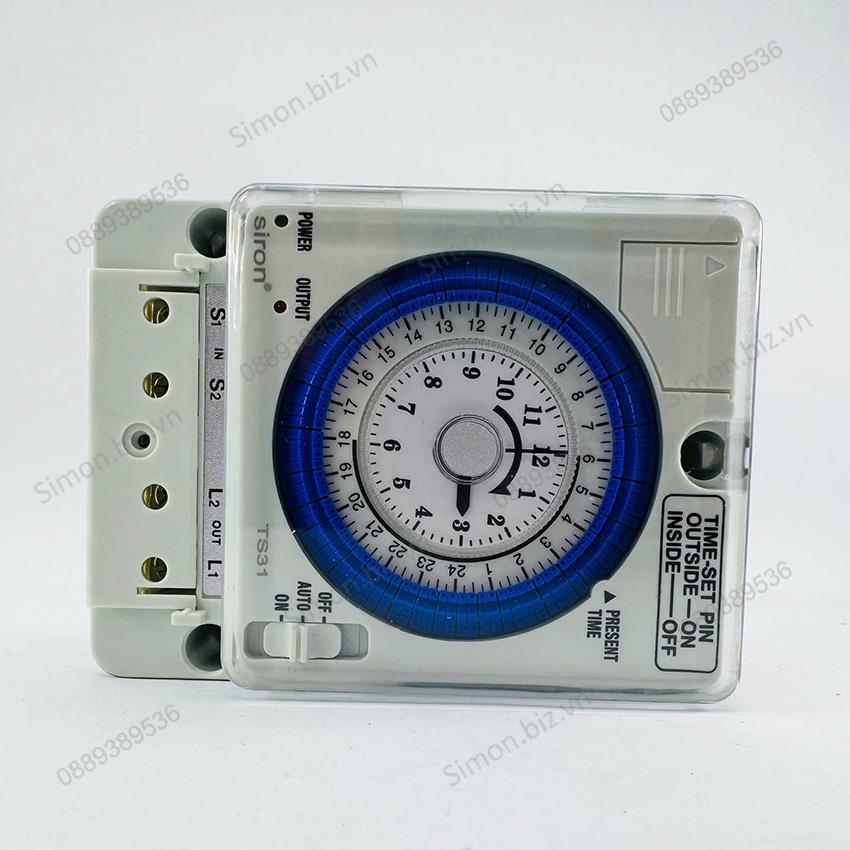 Công tắc hẹn giờ dạng cơ tuần hoàn 24h 96 chu kỳ lắp thanh ray Siron SR-TS31