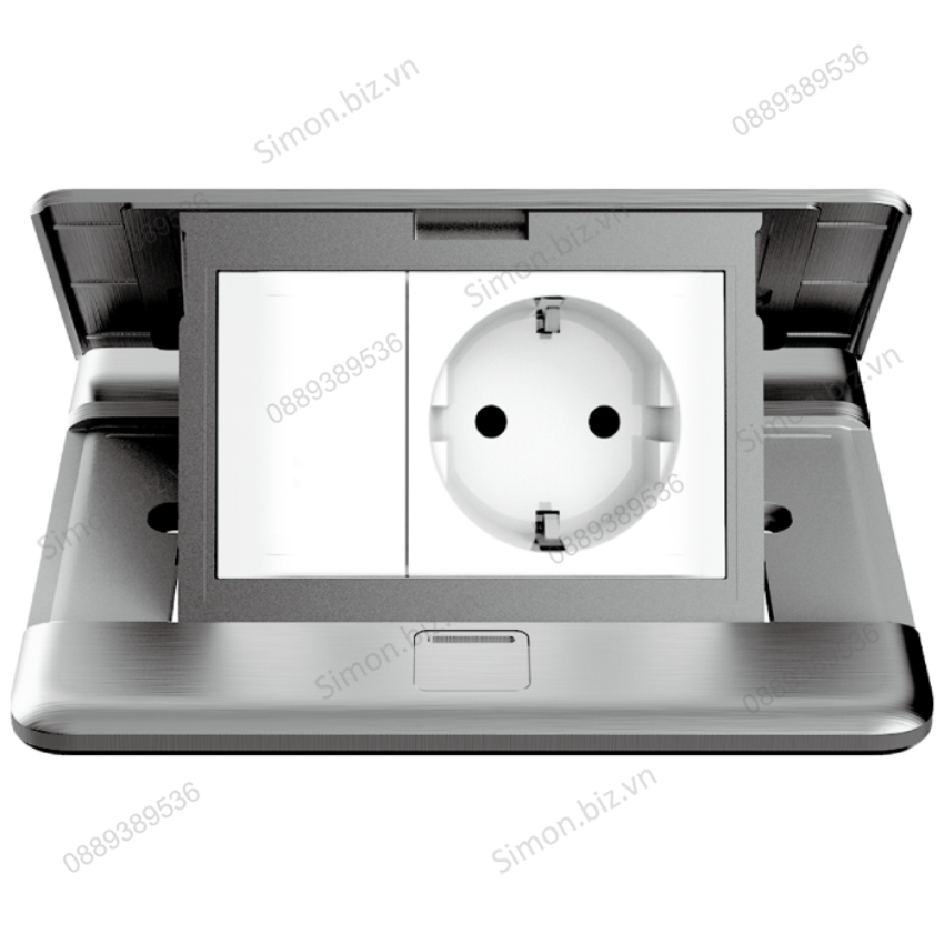 Bộ ổ cắm âm sàn kiểu schuko có chân tiếp địa màu Bạc D6S Simon ZD021687