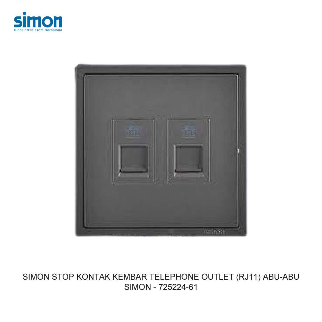 Bộ ổ cắm điện thoại đôi chuẩn vuông màu Xám (Grey) Simon E6 725224-61