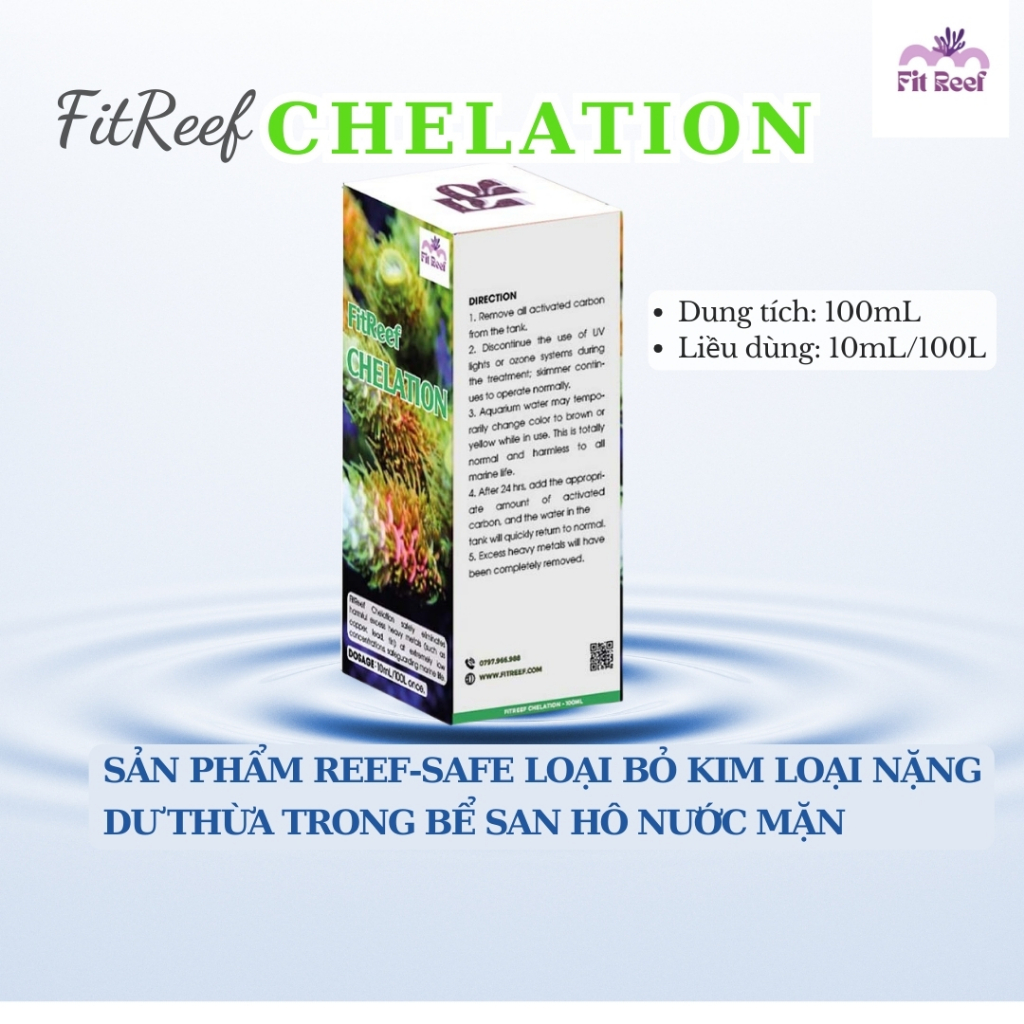 FitReef Chelation - sản phẩm reef-safe khử kim loại nặng dư thừa trong bể san hô
