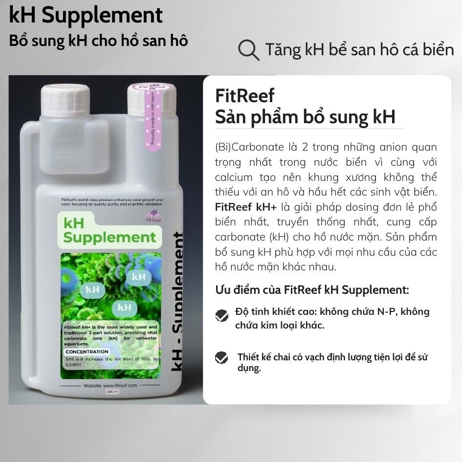 FitReef kH+ tăng đa lượng dung dịch bổ sung kH cho hồ nước mặn san hô cá biển