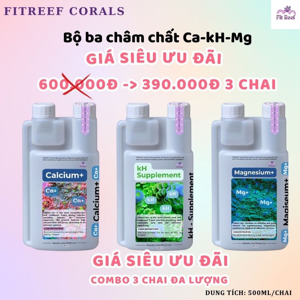 FitReef Combo đa lượng bổ sung kH,Ca,Mg cho hồ nước mặn san hô cá biển (giá ưu đãi)