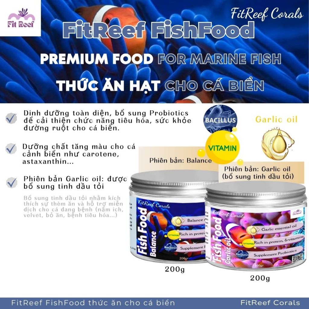 Thức ăn cá biển cao cấp FitReef Fish Food: Bổ sung đầy đủ dinh dưỡng thiết yếu cho cá nước mặn và tinh dầu tỏi