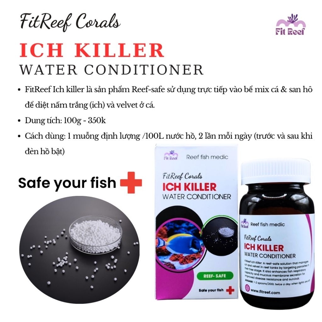 FitReef Ich Killer sản phẩm trị Ich (nấm trắng) ở cá biển 100gr