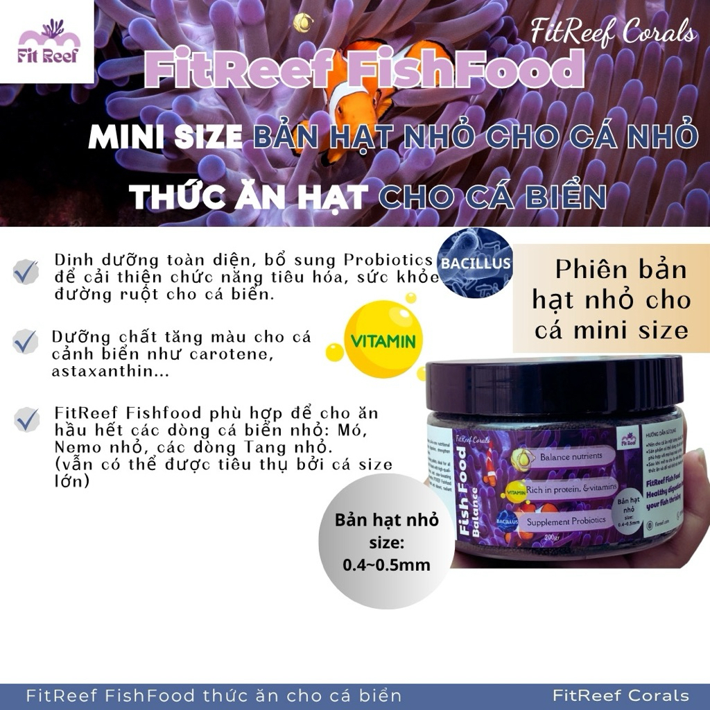 Thức ăn hạt cho cá biển - hạt nhỏ cho cá nhỏ - mini size FitReef Fish Food