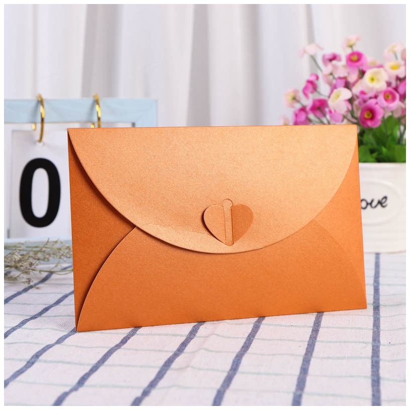 SET 5 BAO THƯ ÁNH KIM 250GSM KHOÁ TIM MINI KÍCH THƯỚC 70x105mm NHIỀU MÀU SẮC T.CRAFT HOUSE