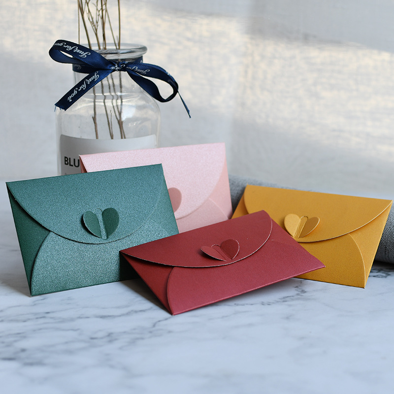 SET 5 BAO THƯ ÁNH KIM 250GSM KHOÁ TIM MINI KÍCH THƯỚC 70x105mm NHIỀU MÀU SẮC T.CRAFT HOUSE