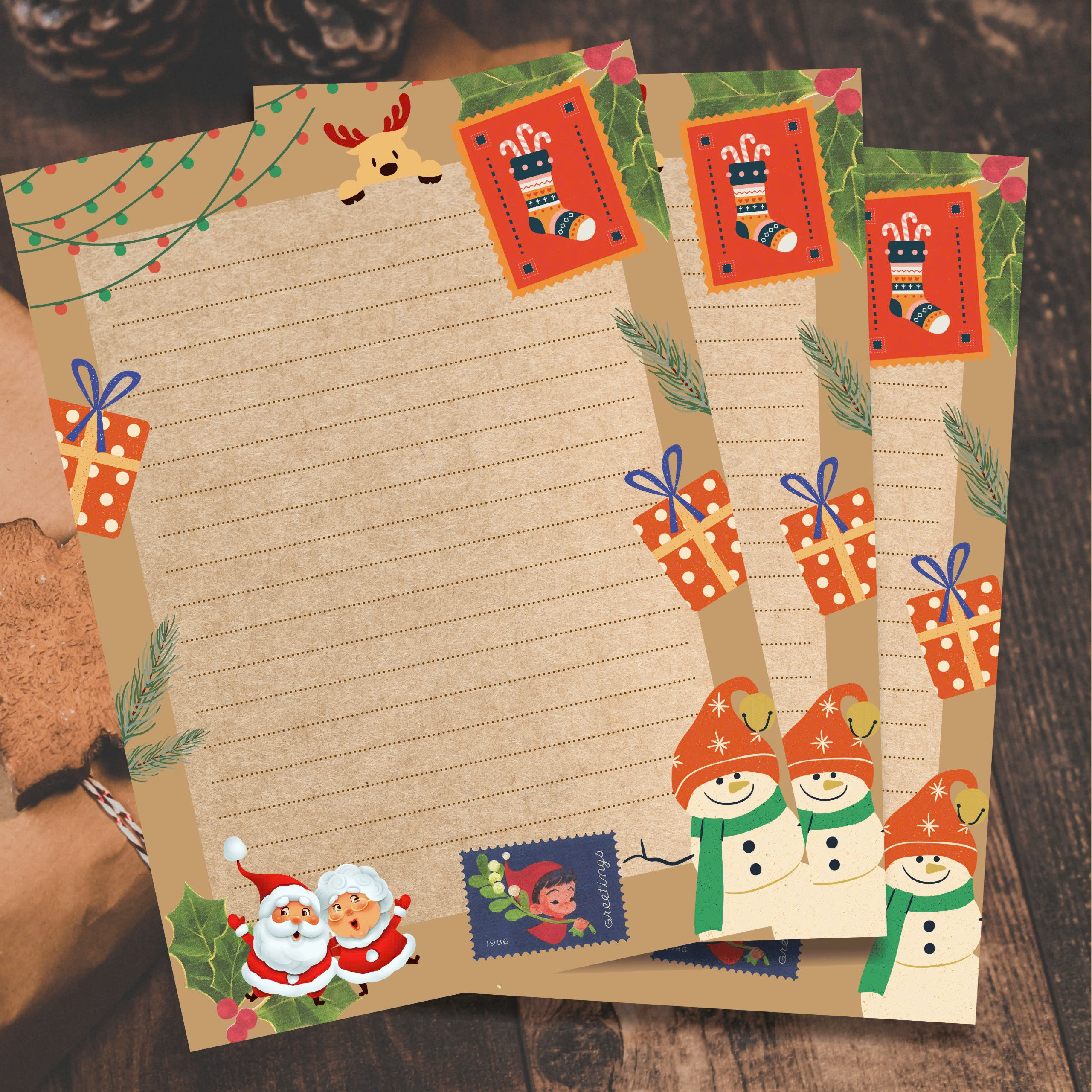 SET 5 GIẤY KRAFT VIẾT THƯ A5 CHỦ ĐỀ GIÁNG SINH T.CRAFT HOUSE