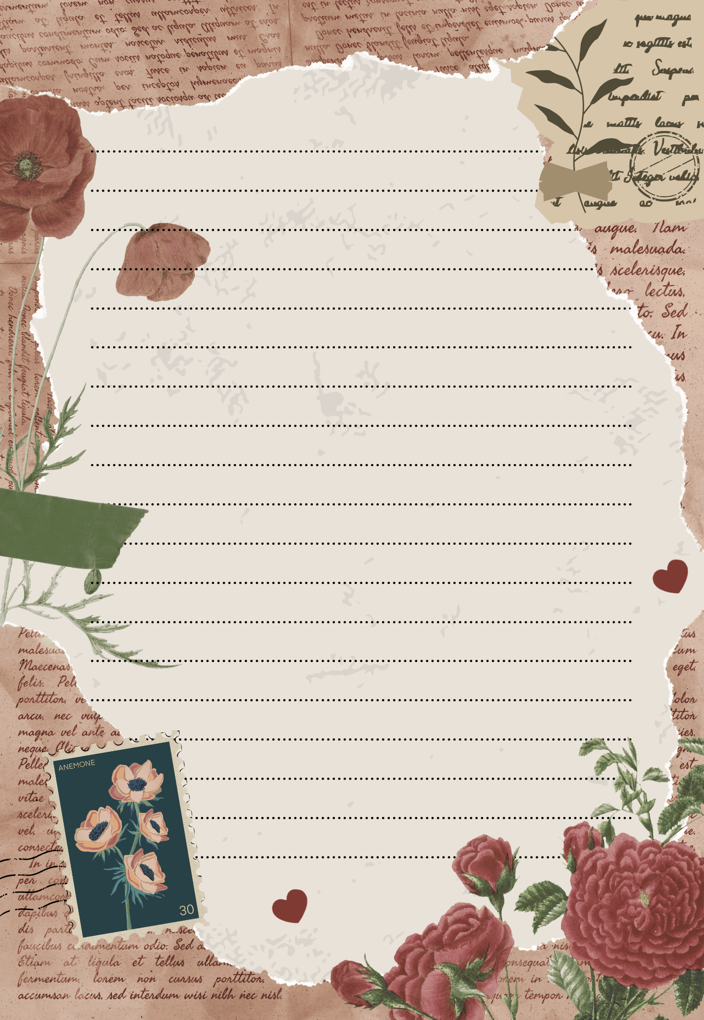 SET 5 GIẤY KRAFT VIẾT THƯ A5 PHONG CÁCH VINTAGE T.CRAFT HOUSE - MẪU 2