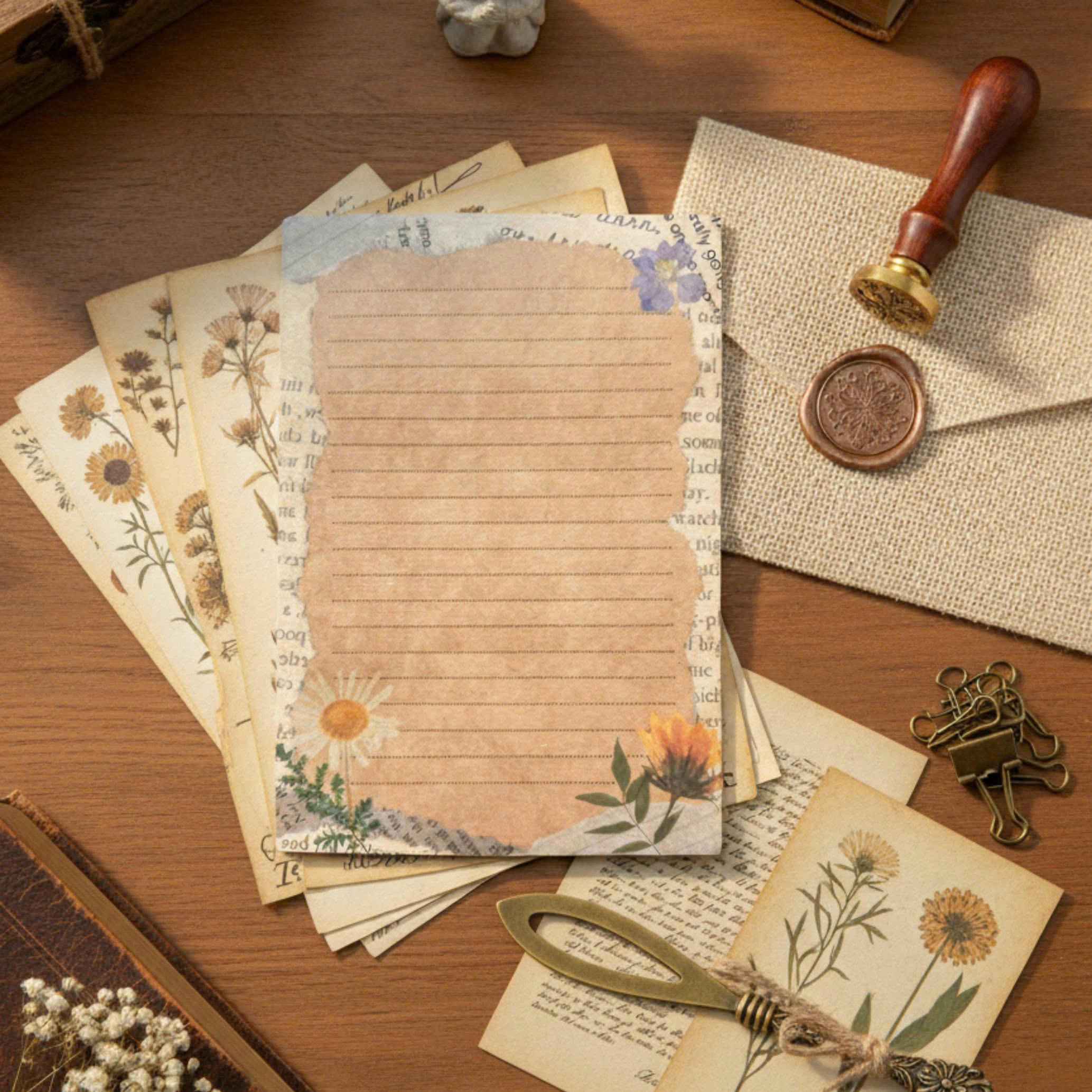 SET 5 GIẤY KRAFT VIẾT THƯ A5 PHONG CÁCH VINTAGE T.CRAFT HOUSE - MẪU 2