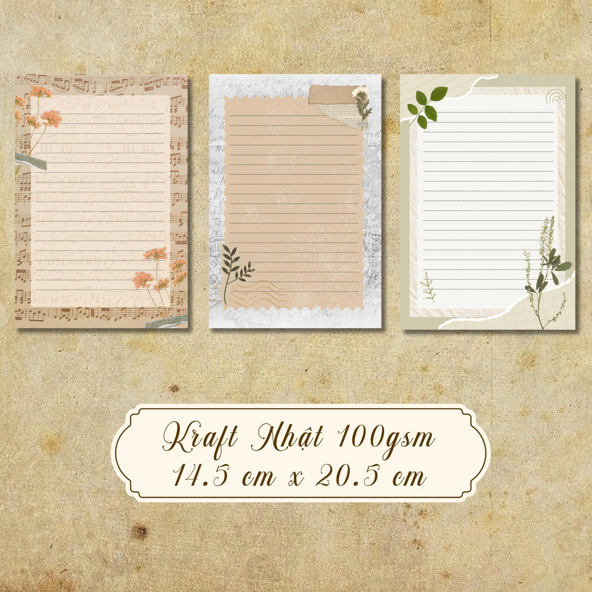 SET 5 GIẤY KRAFT VIẾT THƯ A5 PHONG CÁCH VINTAGE T.CRAFT HOUSE - MẪU 2