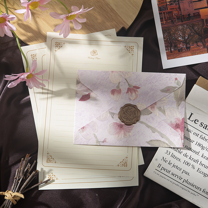 SET 5 BAO THƯ HOẠ TIẾT NỔI GẤM HOA PHONG CÁCH RETRO T.CRAFT HOUSE