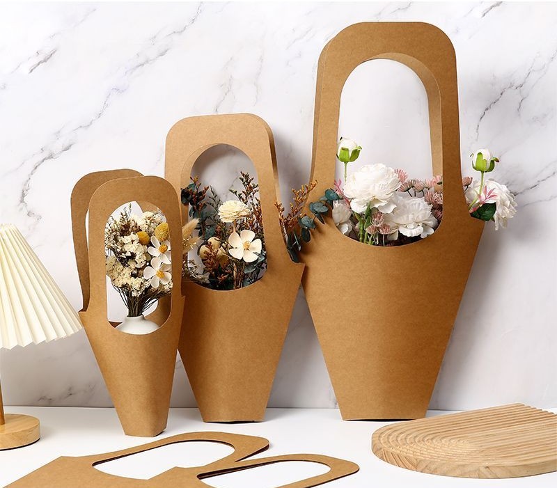 SET 5 BAO BÌ GIẤY ĐỰNG HOA CAO CẤP CÓ QUAI XÁCH – TÚI GIẤY KRAFT GÓI HOA SANG TRỌNG T.CRAFT HOUSE