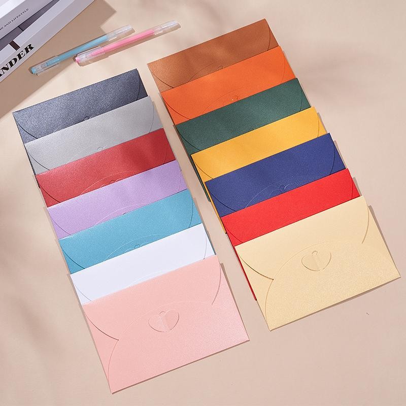 SET 5 BAO THƯ ÁNH KIM 250GSM KHOÁ TIM KÍCH THƯỚC 175x110mm NHIỀU MÀU SẮC T.CRAFT HOUSE