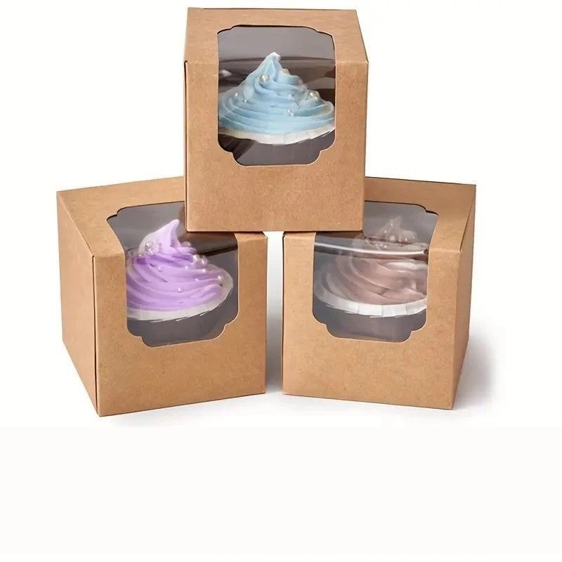 HỘP ĐỰNG BÁNH CUPCAKE HOẶC QUÀ TẶNG MẶT MICA GIẤY KRAFT PHONG CÁCH CỔ ĐIỂN T.CRAFT HOUSE