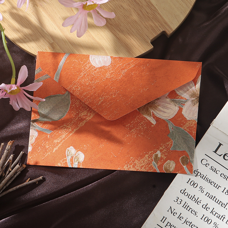 SET 5 BAO THƯ HOẠ TIẾT NỔI GẤM HOA PHONG CÁCH RETRO T.CRAFT HOUSE