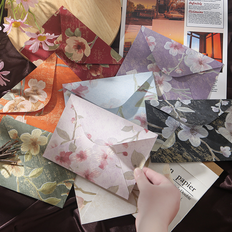 SET 5 BAO THƯ HOẠ TIẾT NỔI GẤM HOA PHONG CÁCH RETRO T.CRAFT HOUSE