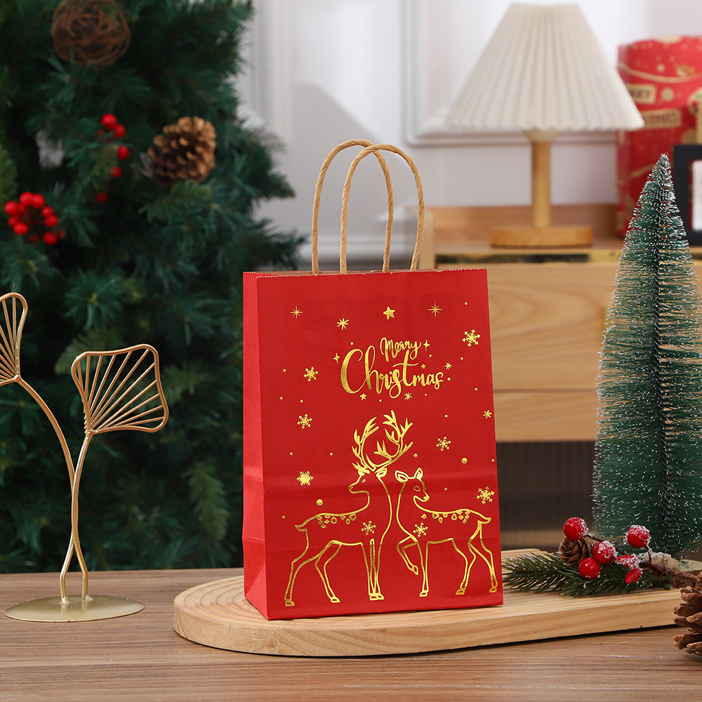 TÚI GIẤY ĐỰNG QUÀ 21x15x8CM HỌA TIẾT GIÁNG SINH ÁNH KIM T.CRAFT HOUSE