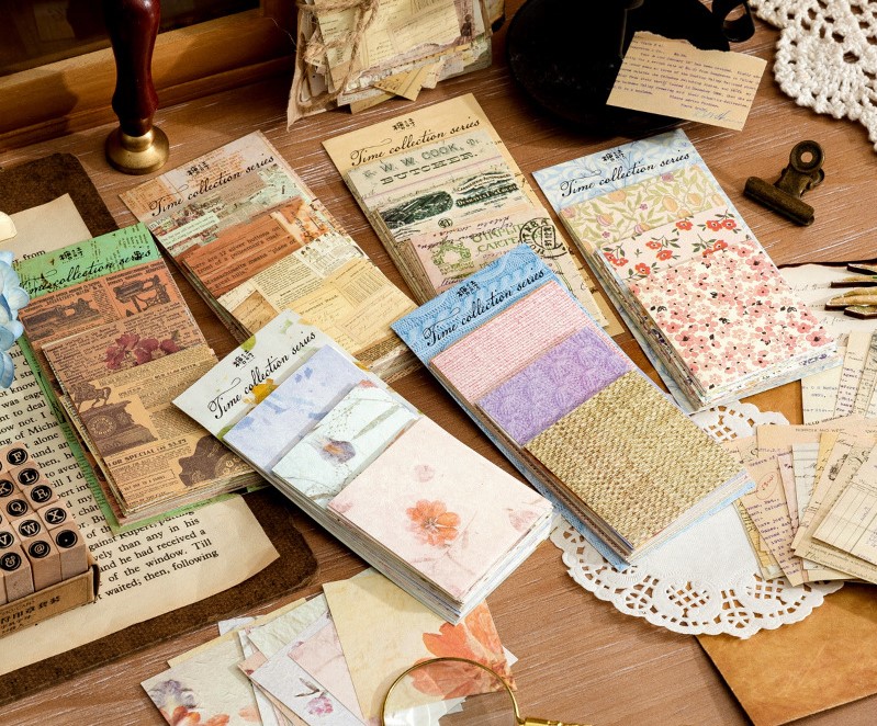 SET 60 TẤM GIẤY NỀN TIME COLLECTION TRANG TRÍ SỔ, TẬP SÁCH, NOTEBOOK T-CRAFT ^^