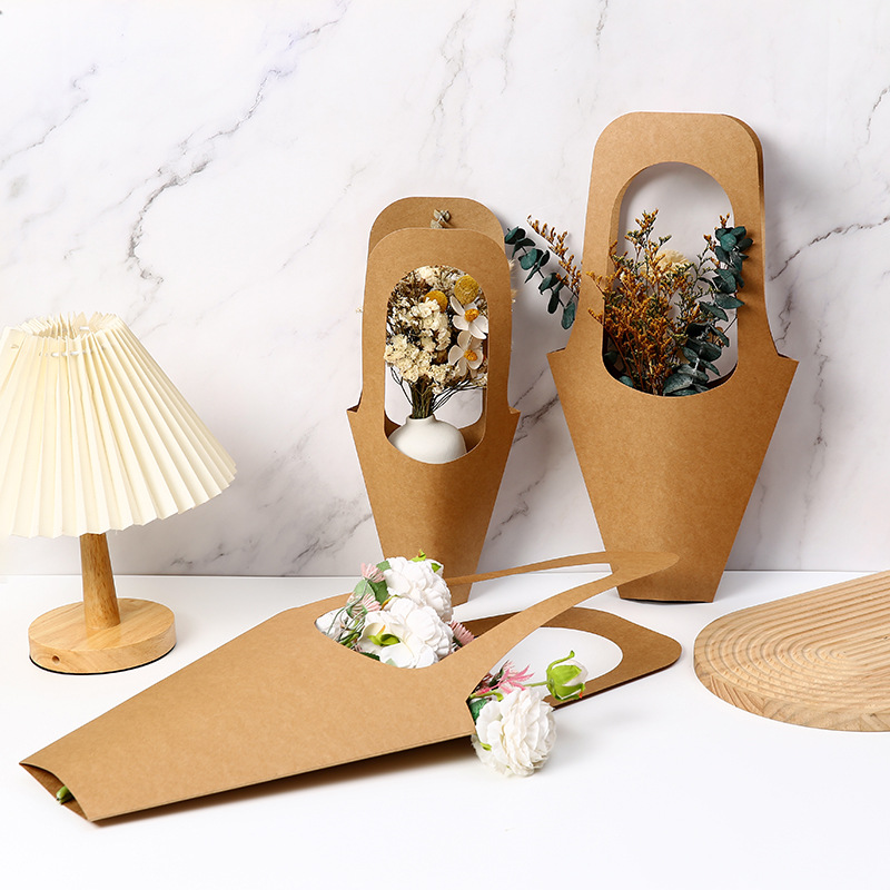 SET 5 BAO BÌ GIẤY ĐỰNG HOA CAO CẤP CÓ QUAI XÁCH – TÚI GIẤY KRAFT GÓI HOA SANG TRỌNG T.CRAFT HOUSE