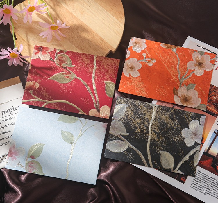 SET 5 BAO THƯ HOẠ TIẾT NỔI GẤM HOA PHONG CÁCH RETRO T.CRAFT HOUSE