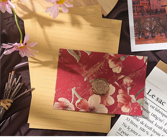 SET 5 BAO THƯ HOẠ TIẾT NỔI GẤM HOA PHONG CÁCH RETRO T.CRAFT HOUSE