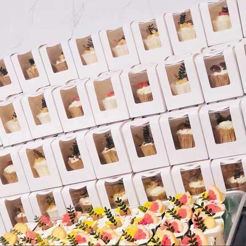 HỘP ĐỰNG BÁNH CUPCAKE HOẶC QUÀ TẶNG MẶT MICA GIẤY KRAFT PHONG CÁCH CỔ ĐIỂN T.CRAFT HOUSE