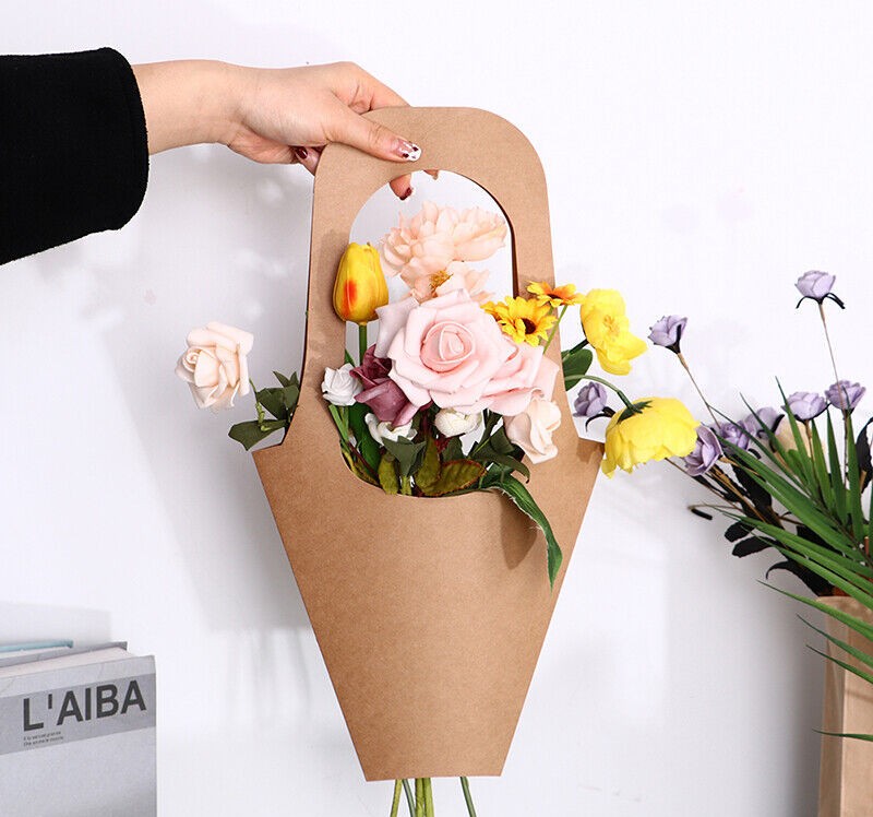SET 5 BAO BÌ GIẤY ĐỰNG HOA CAO CẤP CÓ QUAI XÁCH – TÚI GIẤY KRAFT GÓI HOA SANG TRỌNG T.CRAFT HOUSE
