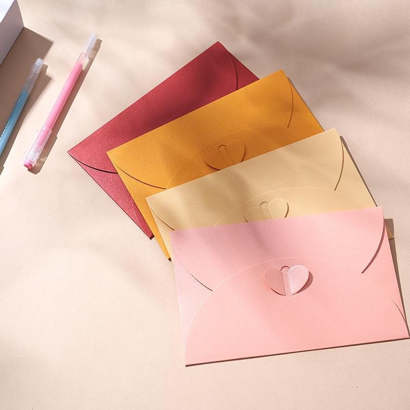 SET 5 BAO THƯ ÁNH KIM 250GSM KHOÁ TIM KÍCH THƯỚC 175x110mm NHIỀU MÀU SẮC T.CRAFT HOUSE