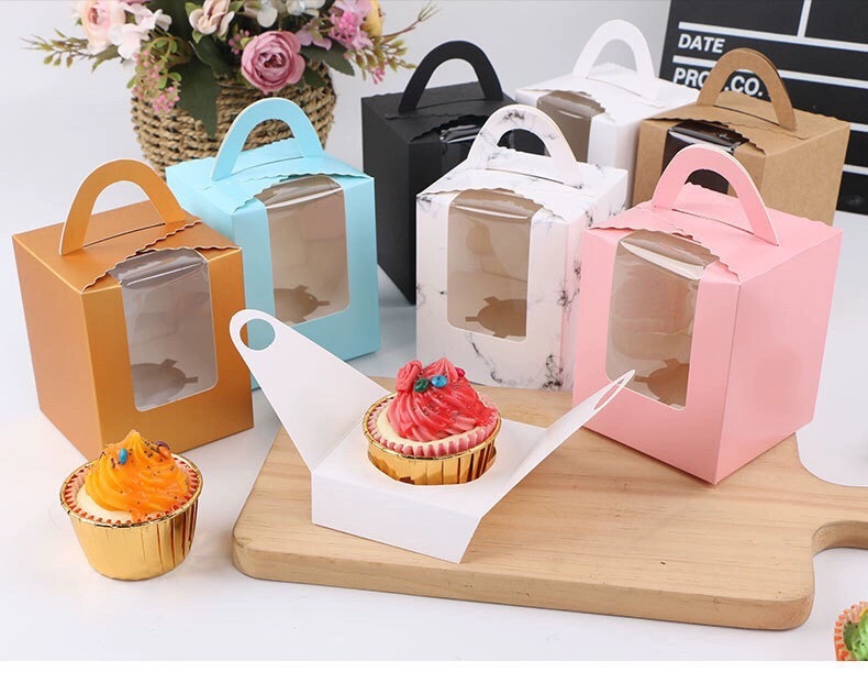 HỘP ĐỰNG BÁNH CUPCAKE HOẶC QUÀ TẶNG MẶT MICA GIẤY KRAFT PHONG CÁCH CỔ ĐIỂN T.CRAFT HOUSE