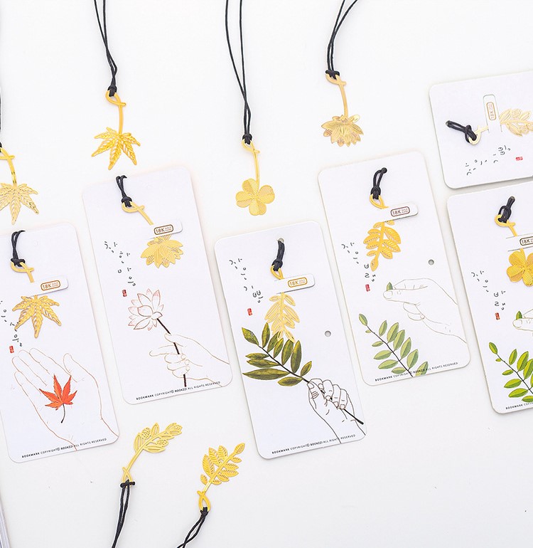 THẺ ĐÁNH DẤU SÁCH BOOKMARK BẰNG KIM LOẠI CAO CẤP HÌNH CỎ VÀNG T-CRAFT