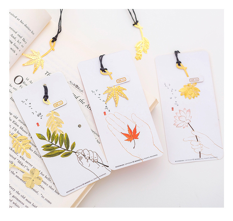 THẺ ĐÁNH DẤU SÁCH BOOKMARK BẰNG KIM LOẠI CAO CẤP HÌNH CỎ VÀNG T-CRAFT