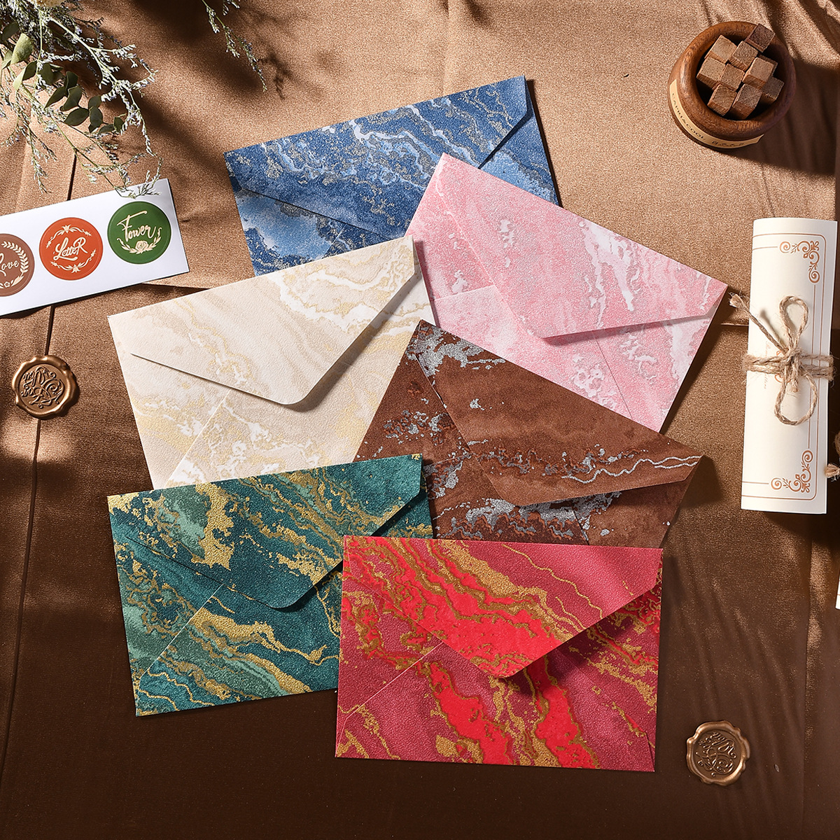 SET 5 BAO THƯ PHONG CÁCH SƠN THUỶ NHIỀU MÀU SẮC T.CRAFT HOUSE
