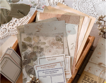 SET 30 TỜ GIẤY HOA LÁ KHÔ VINTAGE TRANG TRÍ TẬP VỞ, LƯU BÚT, NHẬT KÍ T-CRAFT ^^