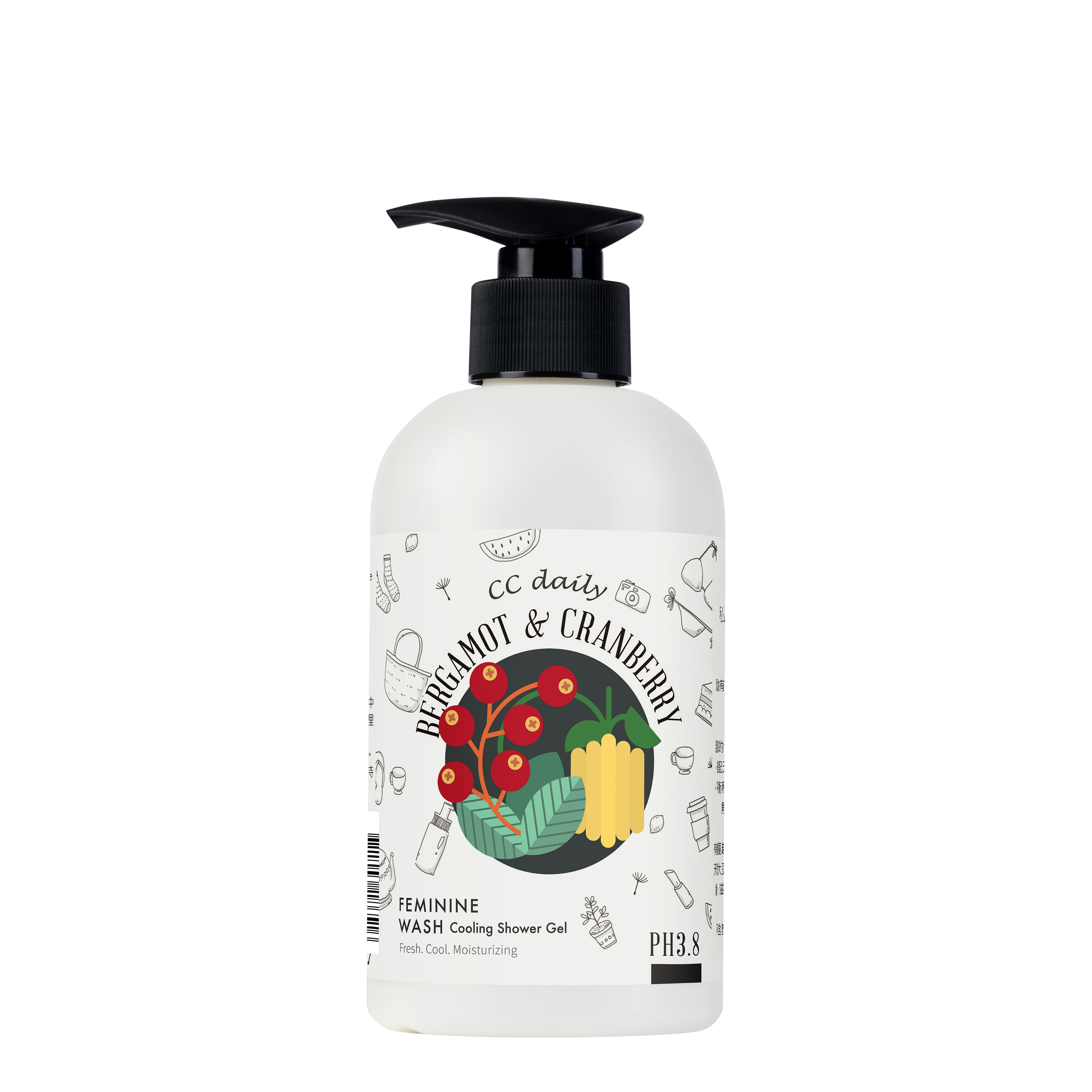 Dung dịch vệ sinh phụ nữ làm mát và thanh lọc da CC Daily Bergamot & Cranberry Feminine Wash Cooling Shower Gel (Cam Bergamot và Nam việt quất)