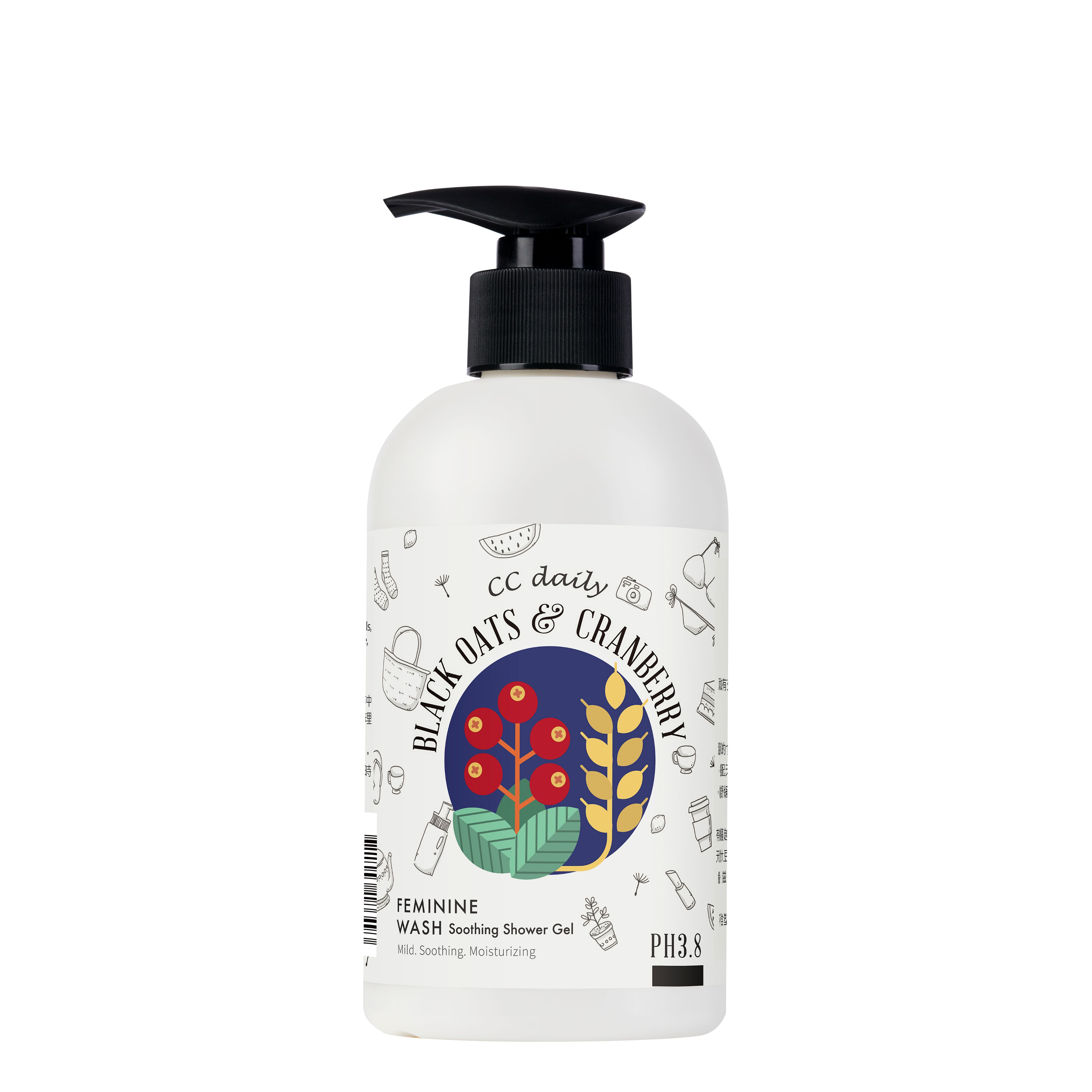 Dung dịch vệ sinh phụ nữ làm dịu và mềm mại da CC Daily Black Oats & Cranberry Feminine Wash Soothing Shower Gel (Yến mạch đen & Nam việt quất)