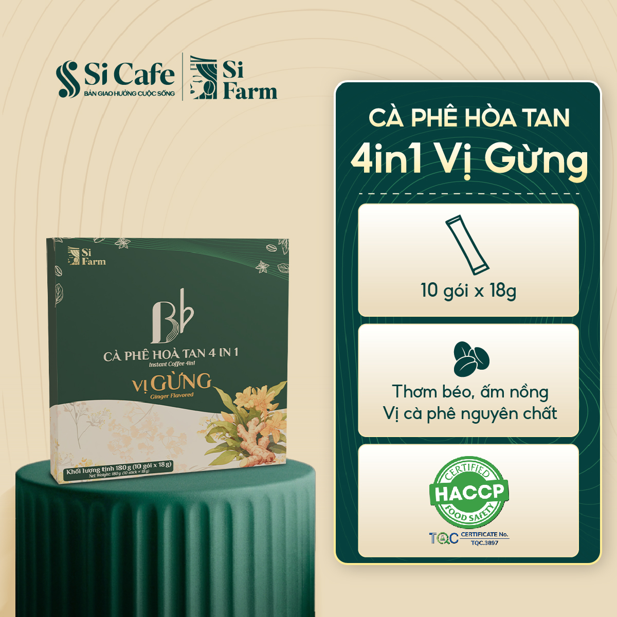 Cà Phê Hòa Tan 4in1 Vị Gừng - 10 gói/Hộp x 18g