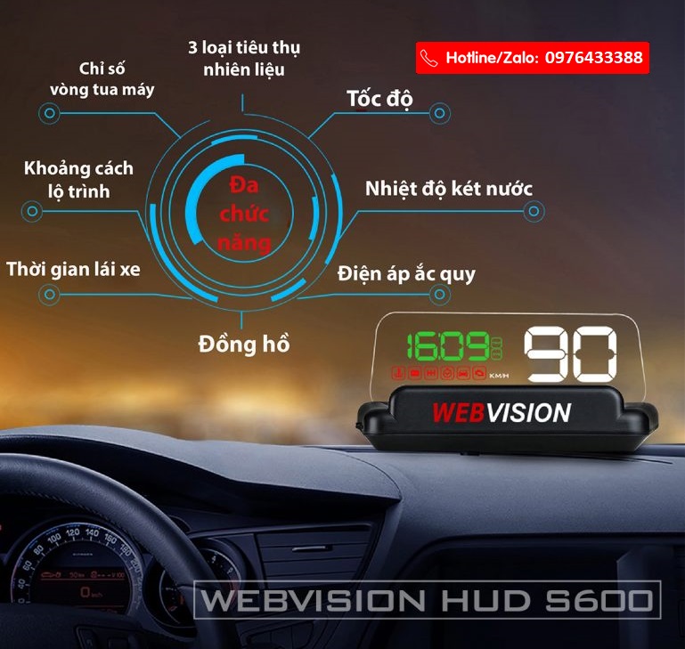 WEBVISION HUD S600 -BỘ HIỂN THỊ THÔNG SỐ Ô TÔ