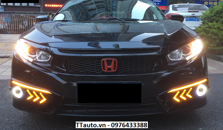 LED gầm trước kiểu máy bay có viền mí cho Civic 2016-2018