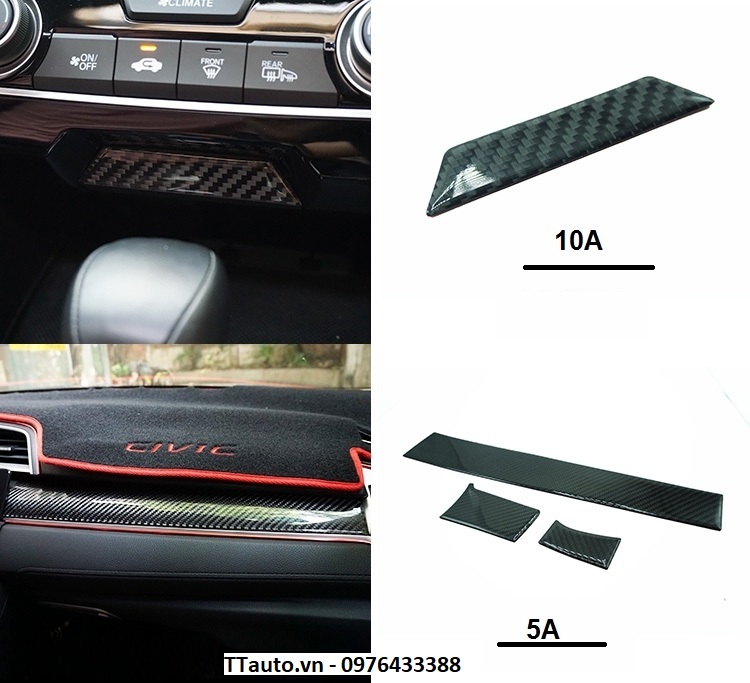 Trang trí nội thất bằng sợi carbon dẻo kiểu Si cho Civic 2016-2020