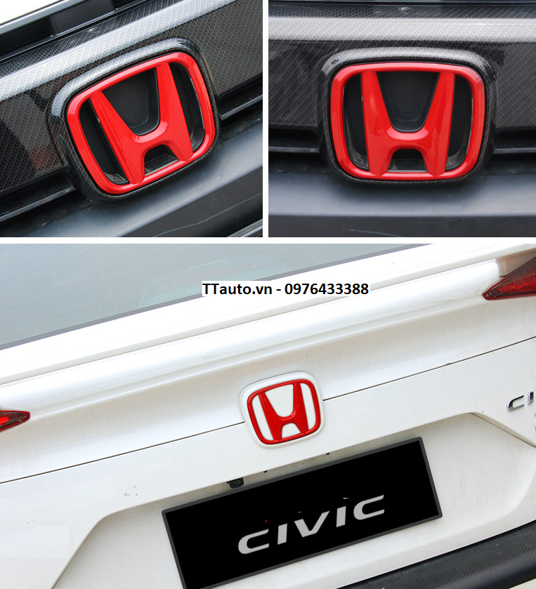 Logo chữ H trước sau màu đỏ, đen và Carbon cho Civic 2016-2022