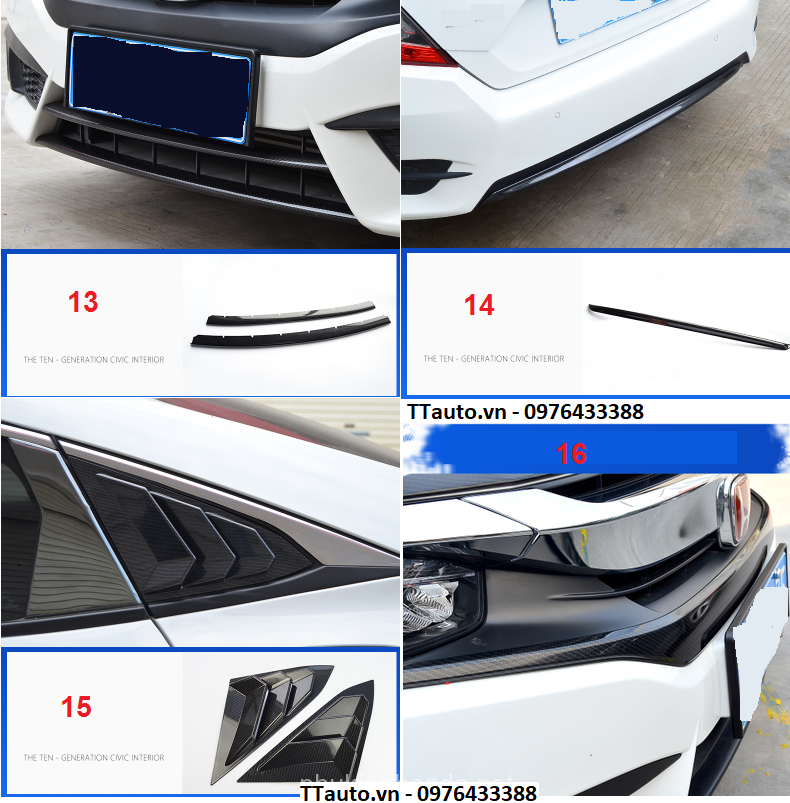 Tổng hợp các chi tiết Carbon ngoại thất Civic 2016-2020