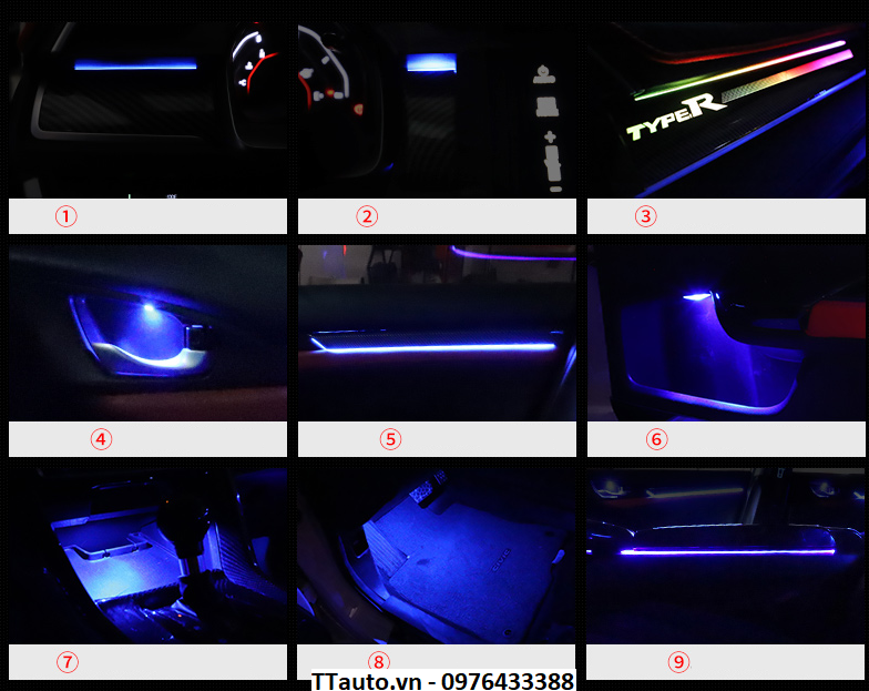 Đèn nội thất 64 màu kiểu 3D cho Civic 2016-2021