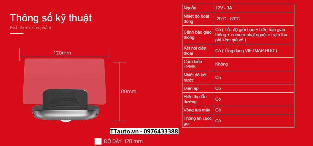 MÀN HÌNH HIỂN THỊ THÔNG MINH HUD VIETMAP H1N