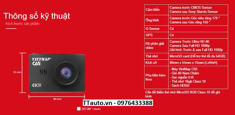 CAMERA HÀNH TRÌNH VIETMAP C65 CHÍNH HÃNG