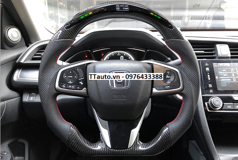 Vô lăng carbon tích hợp đồng hồ vòng tua LED cho Civic 2016-2021