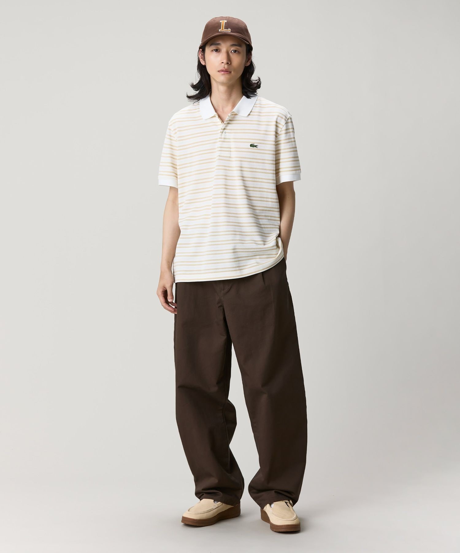 Áo polo LACOSTE vải piqué kẻ ngang - 3 màu