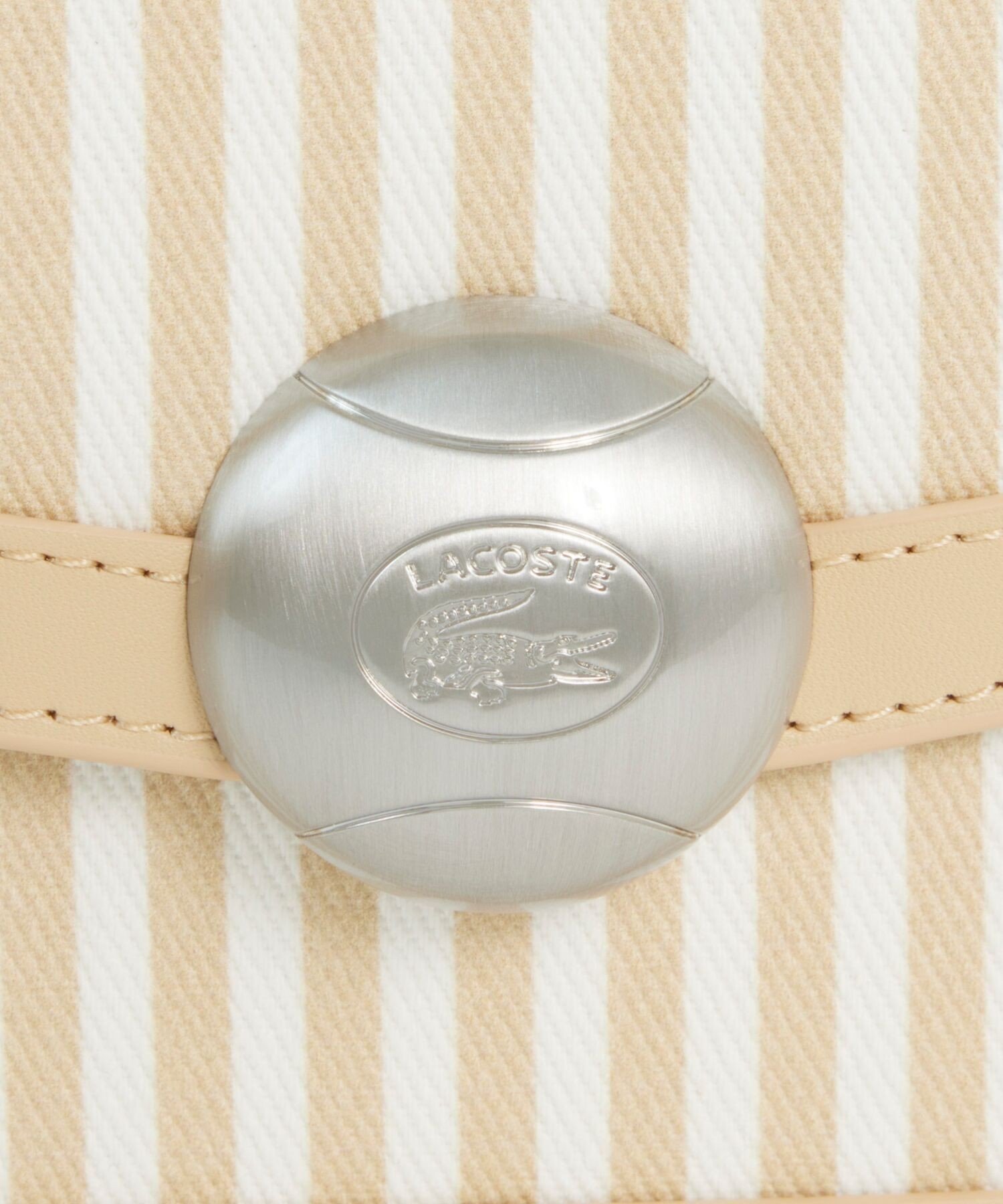 Túi đeo vai LACOSTE vải canvas kẻ sọc - khoá hình bóng tennis