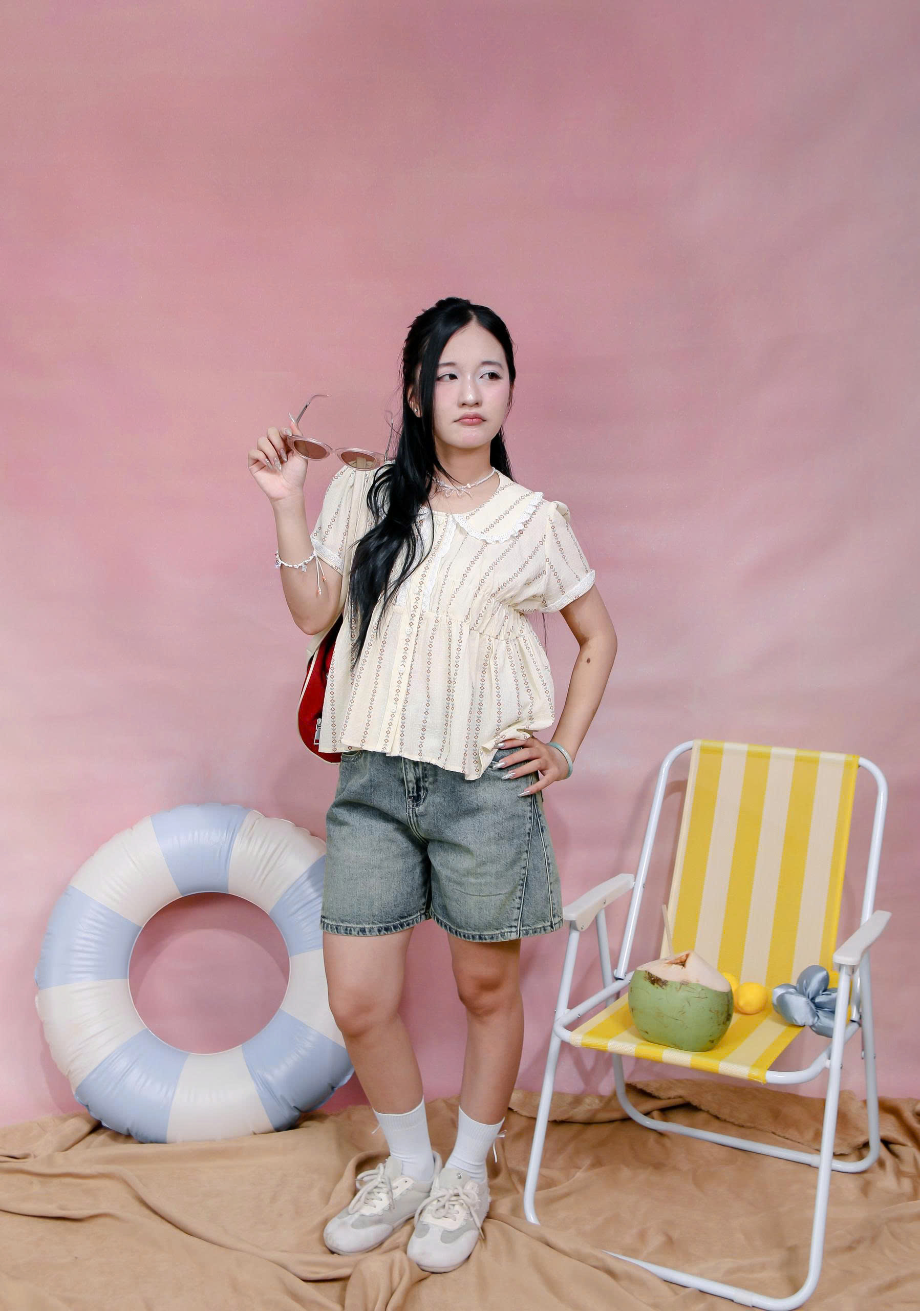 A29512 - A kiểu babydoll cổ sen ren dún ngực